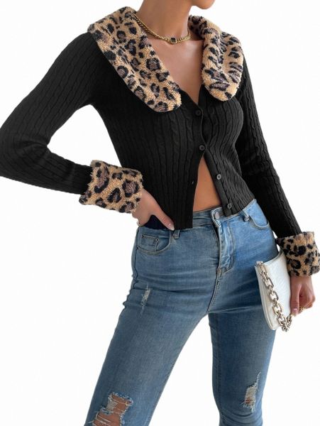 women's sweaters contrast leopard borg collar cable knit cardigan c0lo#, White;black
women's sweaters contrast leopard borg collar cable knit cardigan c0lo#, White;black