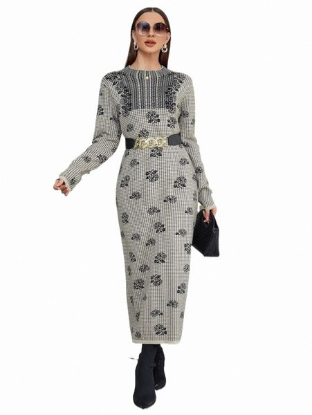 women's sweaters floral print round neck sweater dress without belt e4fv#, White;black
women's sweaters floral print round neck sweater dress without belt e4fv#, White;black