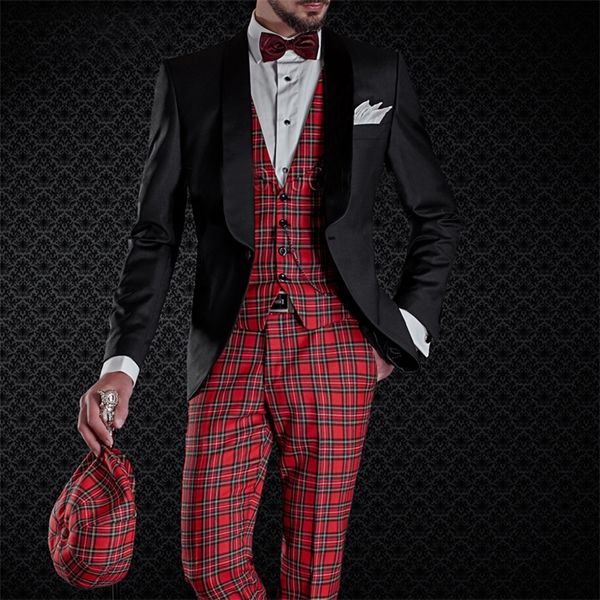 men's suits blazers scottish plaid wedding tuxedo 3 piece slim fit black men suits with shawl lapel custom male fashion clothes groomsm, White;black
men's suits blazers scottish plaid wedding tuxedo 3 piece slim fit black men suits with shawl lapel custom male fashion clothes groomsm, White;black