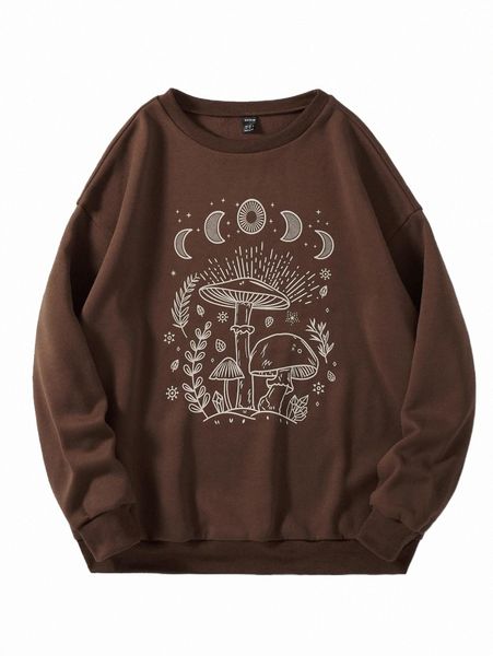 women's hoodies & sweatshirts mushroom print drop shoulder thermal sweatshirt i6lk#, Black
women's hoodies & sweatshirts mushroom print drop shoulder thermal sweatshirt i6lk#, Black