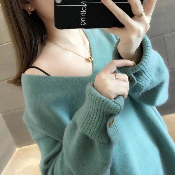 women s sweaters knitted sweater v neck women autumn winter pullover female long sleeve white black clothing 220908
women s sweaters knitted sweater v neck women autumn winter pullover female long sleeve white black clothing 220908