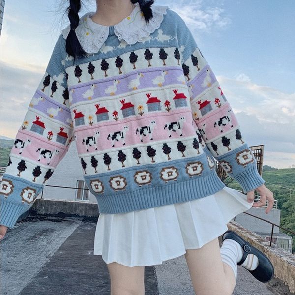 women s sweaters cute cartoon animal embroidery women sweater kawaii loose harajuku clothing pull knitted sweet pullover femme mujer 220908, White;black
women s sweaters cute cartoon animal embroidery women sweater kawaii loose harajuku clothing pull knitted sweet pullover femme mujer 220908, White;black