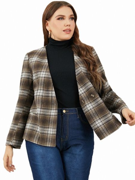 plus size outerwear & coats plus plaid double breasted overcoat s4ar#, Black