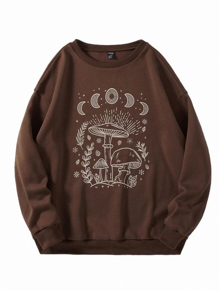 women's hoodies & sweatshirts mushroom print drop shoulder thermal sweatshirt 57sp#, Black
women's hoodies & sweatshirts mushroom print drop shoulder thermal sweatshirt 57sp#, Black