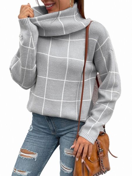women's sweaters grid pattern turtleneck drop shoulder sweater 67cd#, White;black
women's sweaters grid pattern turtleneck drop shoulder sweater 67cd#, White;black