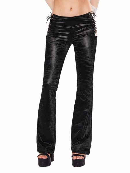 women's pants & capris 90s lace up side pu leather pants i7bz#, Black;white