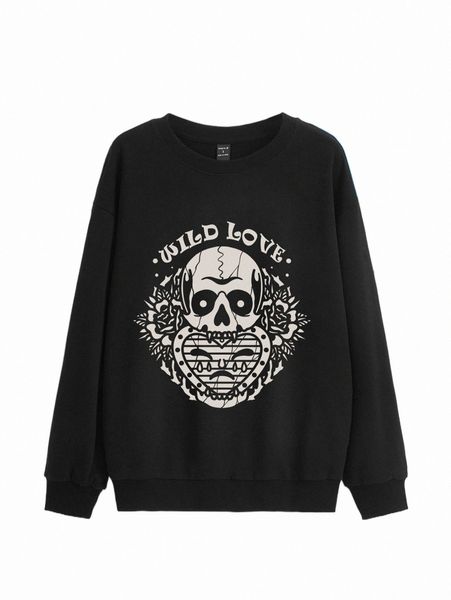 women's hoodies & sweatshirts x drawdoland slogan & skull print drop shoulder pullover 29rv#, Black
women's hoodies & sweatshirts x drawdoland slogan & skull print drop shoulder pullover 29rv#, Black