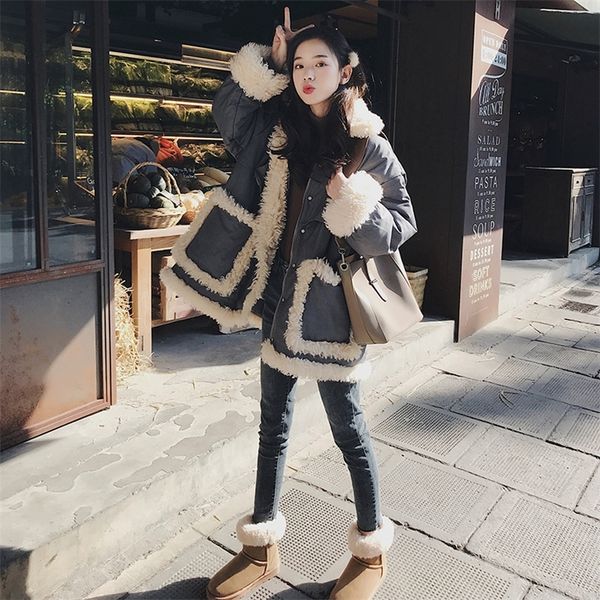 women's down parkas style lambs wool splicing han edition winter cotton-padded jacket female in long loose wind with thick cotton-padde, Black
women's down parkas style lambs wool splicing han edition winter cotton-padded jacket female in long loose wind with thick cotton-padde, Black
