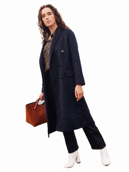 women's down & parkas motf premium wool-mix midi overcoat 74ey#, Black