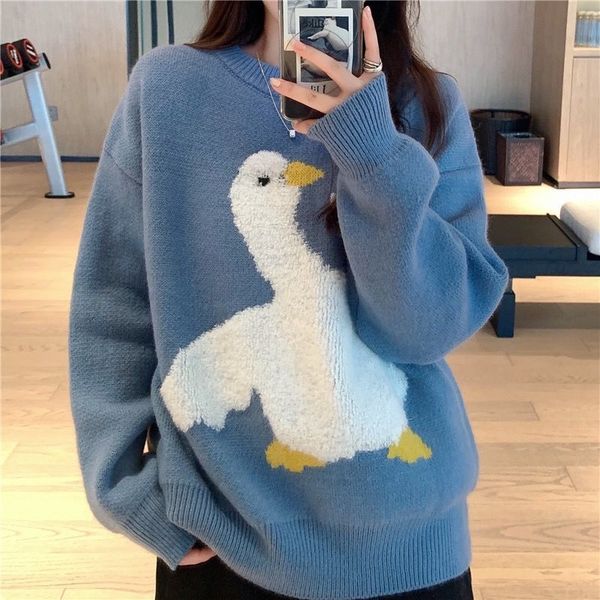 women s sweaters japanese sweet cartoon goose printed knitted sweater femme women autumn winter korean casual o neck harajuku pullover femal, White;black
women s sweaters japanese sweet cartoon goose printed knitted sweater femme women autumn winter korean casual o neck harajuku pullover femal, White;black