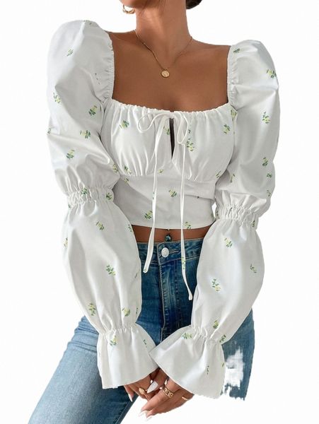 women's blouses & shirts ditsy floral print knot front flounce sleeve crop blouse b8dt#, White
women's blouses & shirts ditsy floral print knot front flounce sleeve crop blouse b8dt#, White