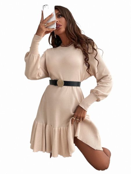 women's sweaters lantern sleeve ruffle hem sweater dress without belt 72wk#, White;black
women's sweaters lantern sleeve ruffle hem sweater dress without belt 72wk#, White;black