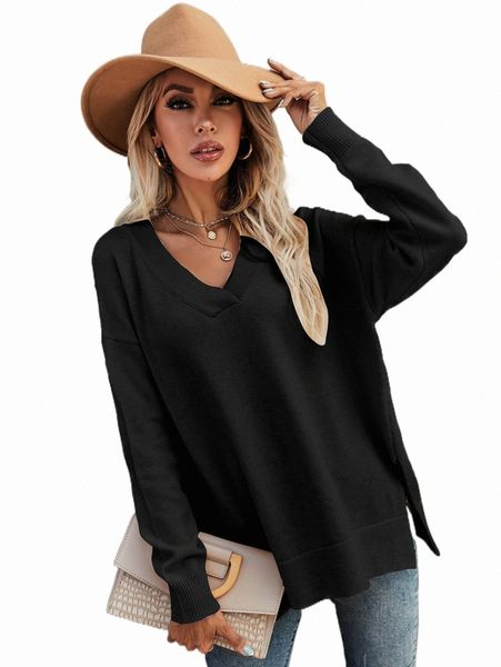 women's sweaters split hem drop shoulder oversized sweater u3o0#, White;black
women's sweaters split hem drop shoulder oversized sweater u3o0#, White;black