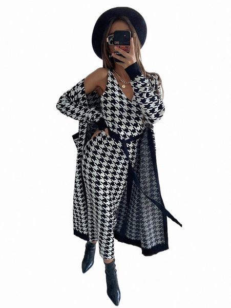 women's sweaters houndstooth pattern belted sleeveless sweater dress with cardigan p7hx#, White;black
women's sweaters houndstooth pattern belted sleeveless sweater dress with cardigan p7hx#, White;black