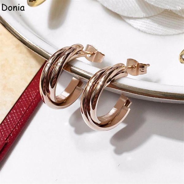 donia jewelry luxury stud european and american fashion three-ring titanium steel four-color creative designer earrings gift with box217y, Golden;silver 
donia jewelry luxury stud european and american fashion three-ring titanium steel four-color creative designer earrings gift with box217y, Golden;silver