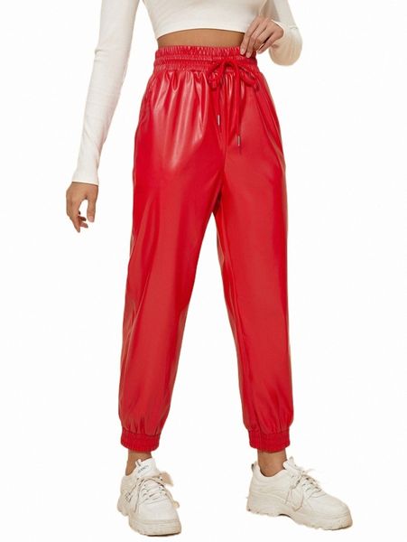 women's pants & capris drawstring waist pu leather pants o1rf#, Black;white 
women's pants & capris drawstring waist pu leather pants o1rf#, Black;white