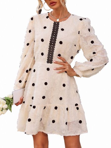 casual dresses guipure lace insert polka dot fuzzy ruffle hem dress s40q#, Black;gray
casual dresses guipure lace insert polka dot fuzzy ruffle hem dress s40q#, Black;gray