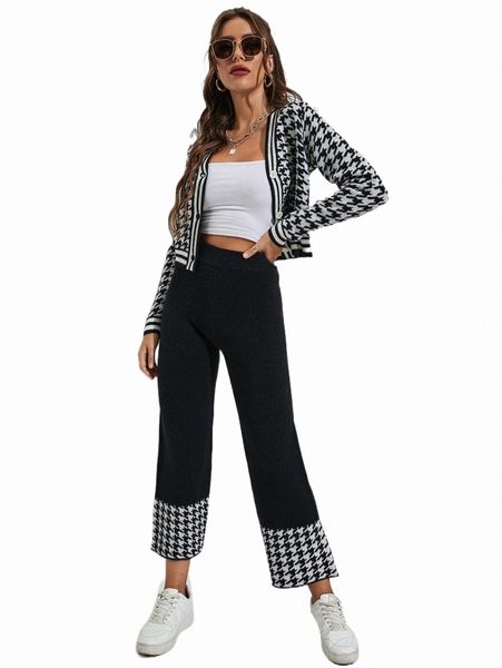 women's sweaters houndstooth pattern 1pc cardigan & 1pc knit pants p4vj#, White;black
women's sweaters houndstooth pattern 1pc cardigan & 1pc knit pants p4vj#, White;black