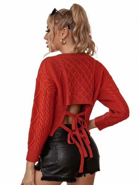 women's sweaters knit mix tied backless cable & ribbed knit sweater o61s#, White;black
women's sweaters knit mix tied backless cable & ribbed knit sweater o61s#, White;black