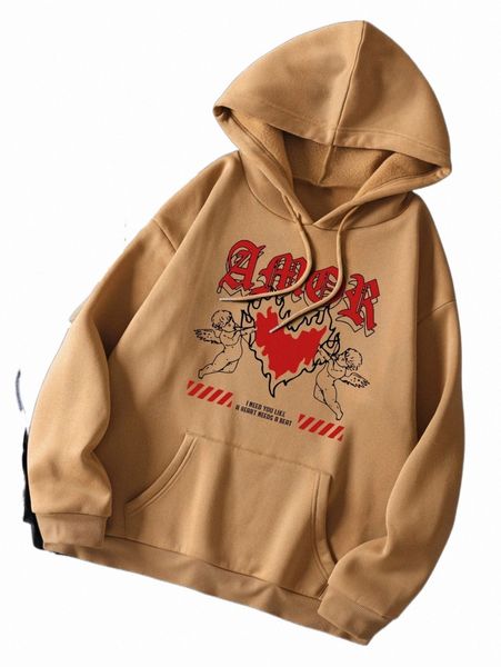 women's hoodies & sweatshirts cupid & slogan graphic kangaroo pocket drawstring thermal hoodie t0xk#, Black
women's hoodies & sweatshirts cupid & slogan graphic kangaroo pocket drawstring thermal hoodie t0xk#, Black