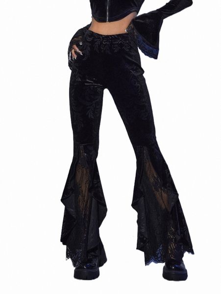 women's pants & capris contrast lace ruffle hem velvet pants g7s1#, Black;white
women's pants & capris contrast lace ruffle hem velvet pants g7s1#, Black;white