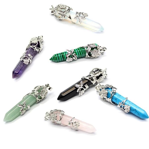 natural crystal stone pendant charms flower hexagonal healing point amethysts malachites obsidian pink crystal pendulum hanging jewelry, Bronze;silver
natural crystal stone pendant charms flower hexagonal healing point amethysts malachites obsidian pink crystal pendulum hanging jewelry, Bronze;silver