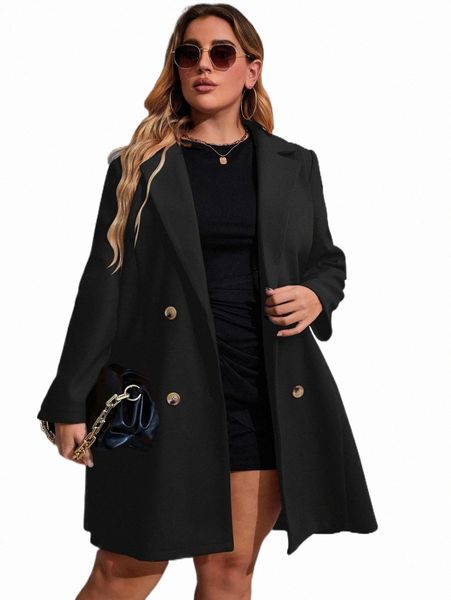 plus size outerwear & coats plus lapel collar double breasted overcoat r6by#, Black
plus size outerwear & coats plus lapel collar double breasted overcoat r6by#, Black