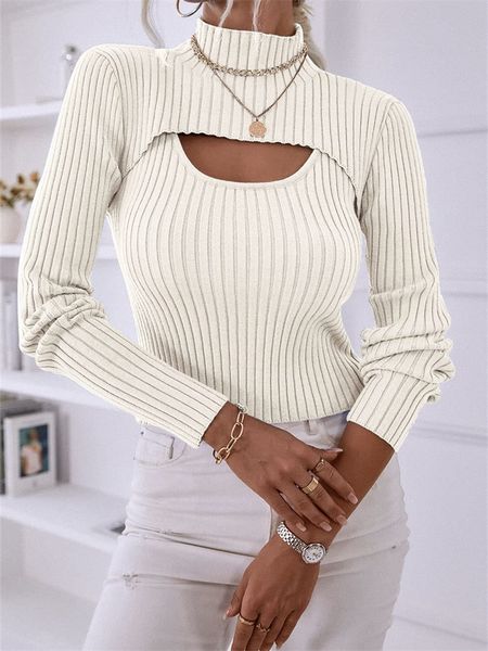 women s sweaters two piece set women knitted solid color long sleeve high neck shrug sweater ribbed vest female autumn knitwear 220908, White;black
women s sweaters two piece set women knitted solid color long sleeve high neck shrug sweater ribbed vest female autumn knitwear 220908, White;black