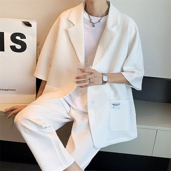 men's suits blazers black/white suit men fashion society mens dress suit korean loose casual plaid short sleeve blazer/trousers two pie, White;black
men's suits blazers black/white suit men fashion society mens dress suit korean loose casual plaid short sleeve blazer/trousers two pie, White;black