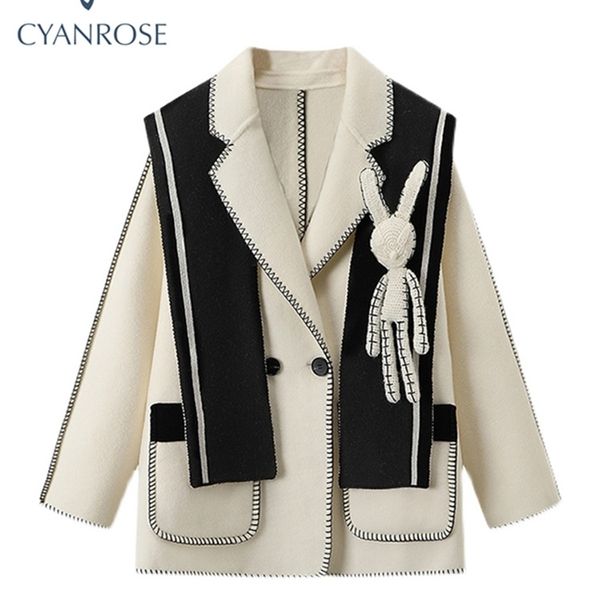 women's wool blends vintage woolen overcoat warm outerwear women long sleeve double breasted chic cute rabbit loose long coat autumn wi, Black
women's wool blends vintage woolen overcoat warm outerwear women long sleeve double breasted chic cute rabbit loose long coat autumn wi, Black