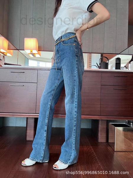 women's jeans designer shenzhen nanyou high end women's wear d home straight tube waist classic hardware chain pants, Blue
women's jeans designer shenzhen nanyou high end women's wear d home straight tube waist classic hardware chain pants, Blue