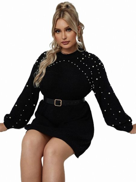 plus size t-shirt plus pearl beaded drop shoulder sweater dress without belt x9nt#, Black
plus size t-shirt plus pearl beaded drop shoulder sweater dress without belt x9nt#, Black