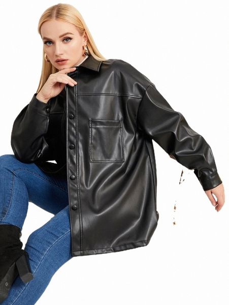 plus size outerwear & coats plus single breasted dual pockets drop shoulder pu coat s6rn#, Black
plus size outerwear & coats plus single breasted dual pockets drop shoulder pu coat s6rn#, Black