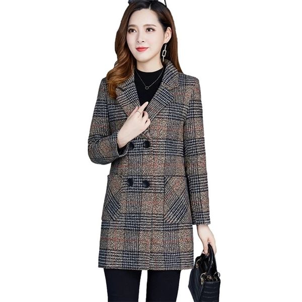 women's wool blends blended wool coat women autumn winter jacket plaid double breasted mid-long coats jackets elegant lady woolen outer, Black
women's wool blends blended wool coat women autumn winter jacket plaid double breasted mid-long coats jackets elegant lady woolen outer, Black