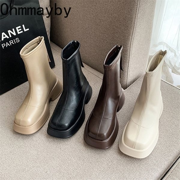 boots platform ankle boots for women square toe elegant short boots zippers soft leather lady office fashion autumn winter shoes 220908, Black 
boots platform ankle boots for women square toe elegant short boots zippers soft leather lady office fashion autumn winter shoes 220908, Black