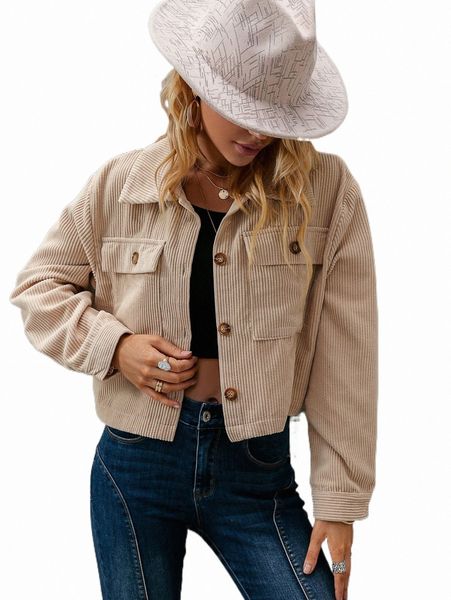 women's jackets simplee flap pocket cord jacket e8bv#, Black;brown