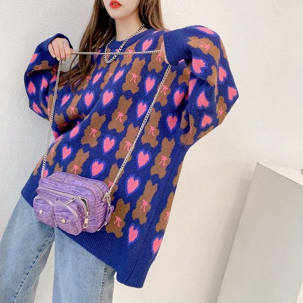 women s sweaters love bear pullover loose outerwear autumn and winter lazy wind knit student korean version all match 220908, White;black
women s sweaters love bear pullover loose outerwear autumn and winter lazy wind knit student korean version all match 220908, White;black