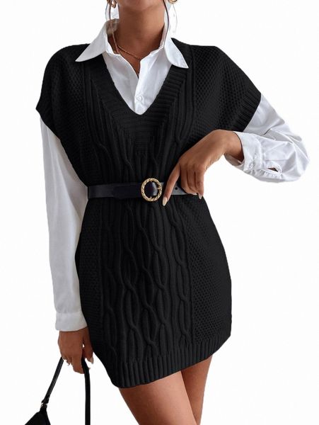 women's sweaters v neck cable knit vest sweater dress without belt q9up#, White;black
women's sweaters v neck cable knit vest sweater dress without belt q9up#, White;black