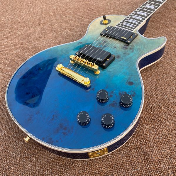 new arrival classical navy blue sunburst burl lp custom guitar emg active pickups
new arrival classical navy blue sunburst burl lp custom guitar emg active pickups