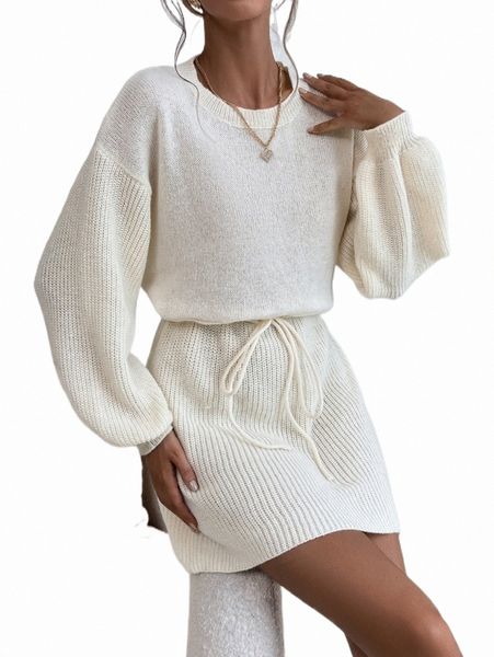 women's sweaters ribbed knit drop shoulder drawstring waist sweater dress p7eb#, White;black
women's sweaters ribbed knit drop shoulder drawstring waist sweater dress p7eb#, White;black