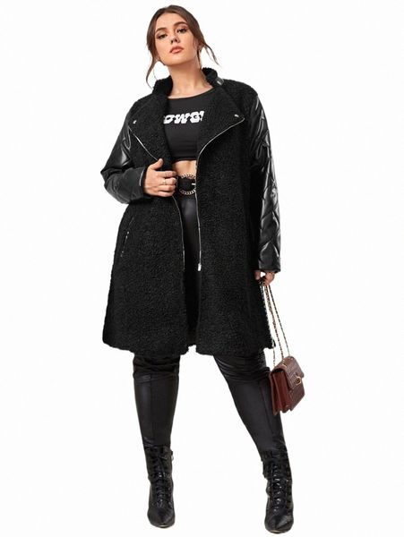 plus size outerwear & coats plus quilted pu leather panel zipper teddy coat a9hx#, Black
plus size outerwear & coats plus quilted pu leather panel zipper teddy coat a9hx#, Black