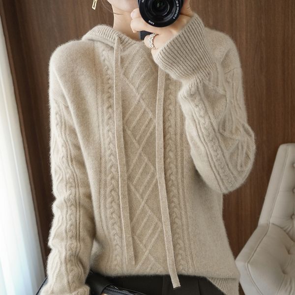 women s sweaters style 100 cashmere wool ladies hooded sweater loose high end long sleeved knitted solid color pullover winter 220908, White;black
women s sweaters style 100 cashmere wool ladies hooded sweater loose high end long sleeved knitted solid color pullover winter 220908, White;black