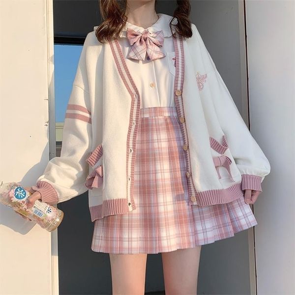 women's sweaters autumn winter women sweater loose japanese style sweet knitted cardigans embroidery oversize harajuku female cardigans, White;black
women's sweaters autumn winter women sweater loose japanese style sweet knitted cardigans embroidery oversize harajuku female cardigans, White;black