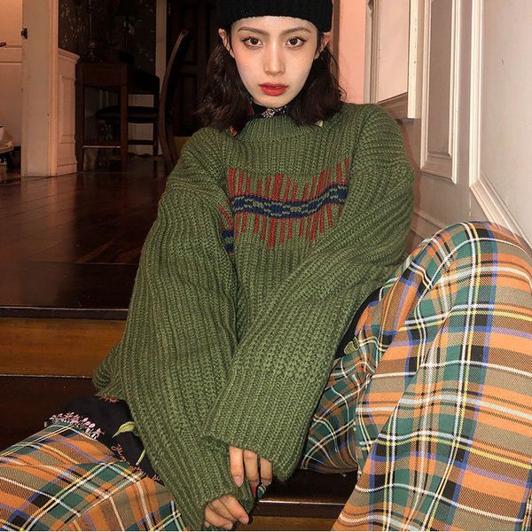 women s sweaters korean style round neck striped sweater women retro dark green knitted winter casual streetwear harajuku 220908, White;black
women s sweaters korean style round neck striped sweater women retro dark green knitted winter casual streetwear harajuku 220908, White;black