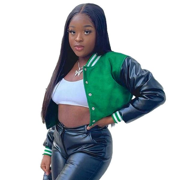 women jacket designer fall and winter long sleeve button press baseball coat stitching panel contrast color sportswear, Black;brown
women jacket designer fall and winter long sleeve button press baseball coat stitching panel contrast color sportswear, Black;brown