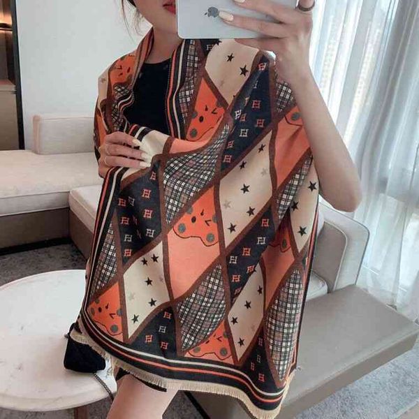 design star new imitation cashmere scarf autumn and warm thickened long student shawl women's, Blue;gray
design star new imitation cashmere scarf autumn and warm thickened long student shawl women's, Blue;gray