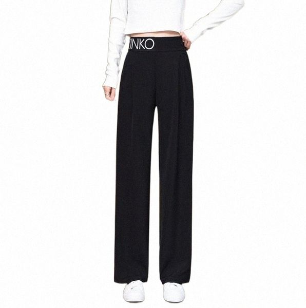women's leggings women's leggings 2022 wide leg pants women casual loose trousers elastic high waist print straight autumn winter, Black