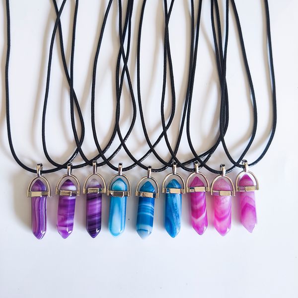 natural stone stripe agate hexagonal prism shape pendant necklaces reiki healing charms pu chain necklace for women jewelry, Silver
natural stone stripe agate hexagonal prism shape pendant necklaces reiki healing charms pu chain necklace for women jewelry, Silver