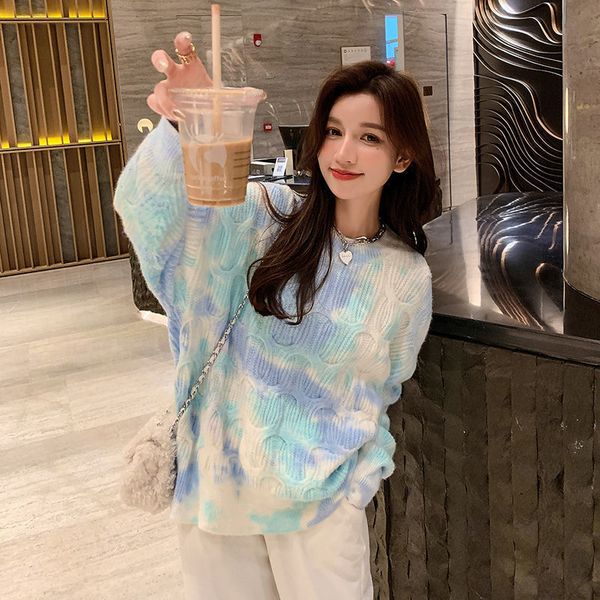 women s sweaters fashion high end tie dye crew neck sweater women loose lazy winter clothes korean fashion aesthetic 220908, White;black
women s sweaters fashion high end tie dye crew neck sweater women loose lazy winter clothes korean fashion aesthetic 220908, White;black