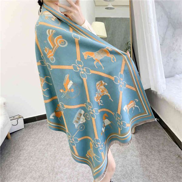 design ins girls' literary style scarf women's long thickened student bib warm shawl, Blue;gray
design ins girls' literary style scarf women's long thickened student bib warm shawl, Blue;gray